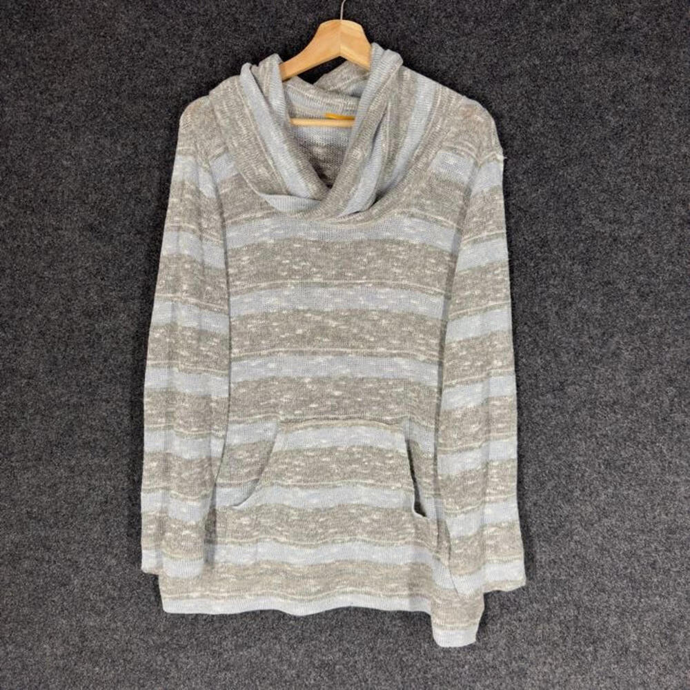 Unbranded Sweater Pullover Women M Medium Gray Striped Knit Cowl Neck Pockets